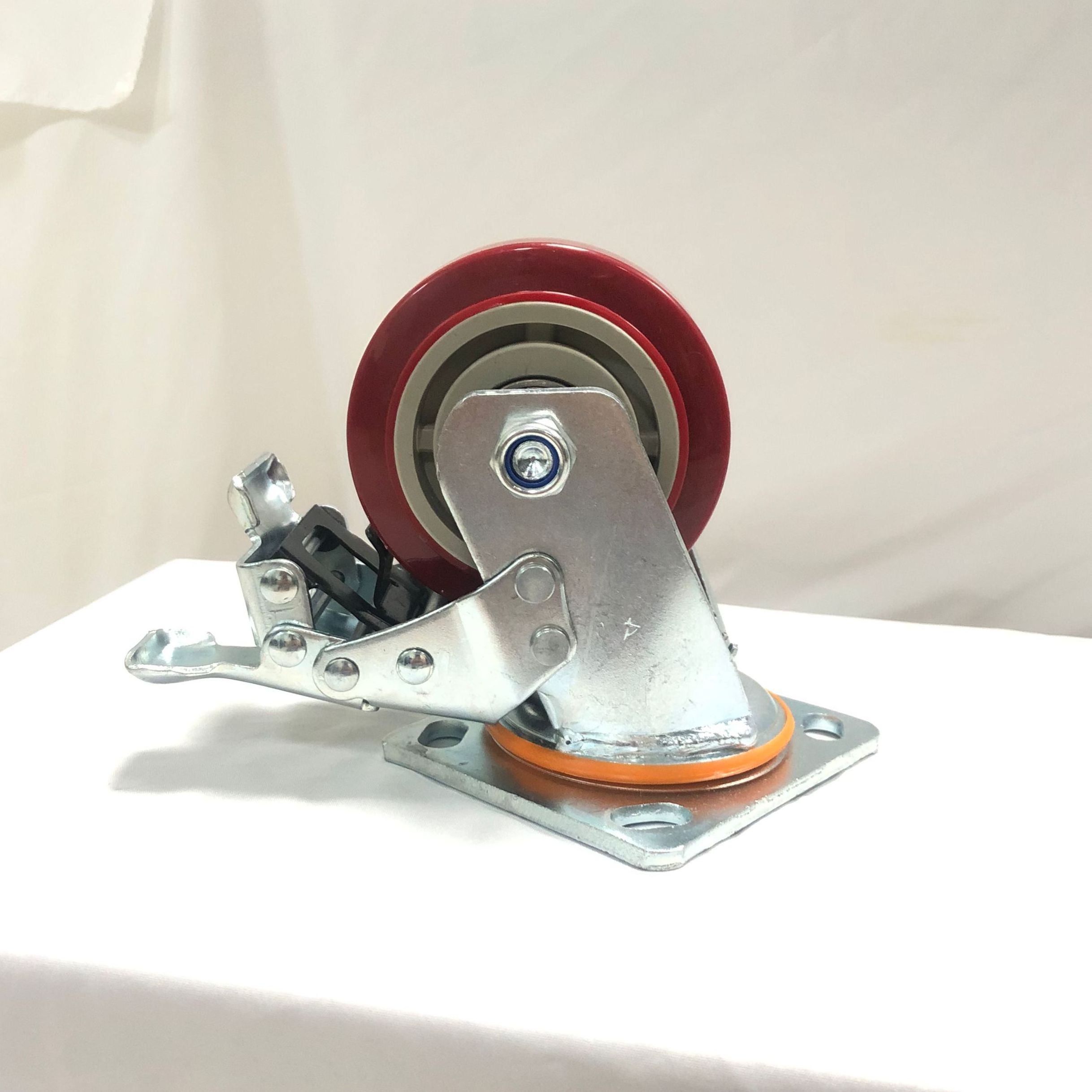 Customized /OEM/ODM 100mm PVC Red Casters Heavy Duty Caster Wheel with Total Locking