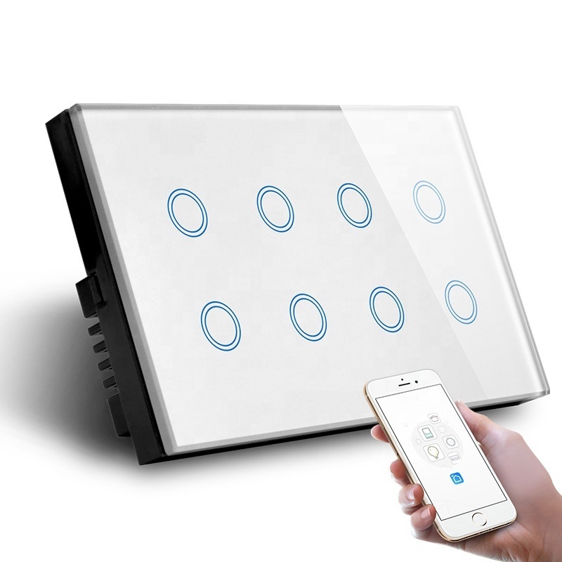 Tuya App 8 Gang OEM WiFi Led Light Switch Smart Home Wall Panel Touch Switch