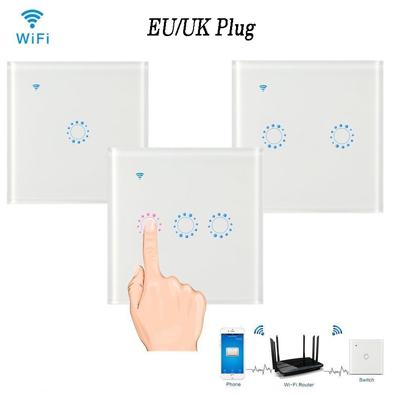 Weiwo EU/US Smart WiFi APP / Touch Control Wall Light Switch 1 /2 /3 Gang Type Wifi Switch Smart Home 2gang  2 way switch