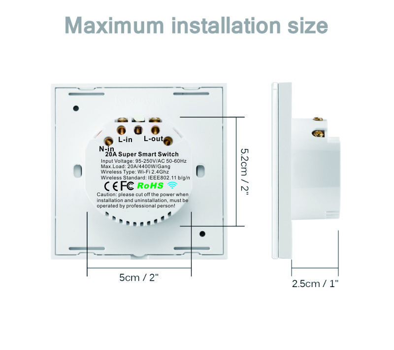 water heater Switch weiwo 20A DP switch for water heater or air conditioner Wifi Switch Smart  Tuya APP Control