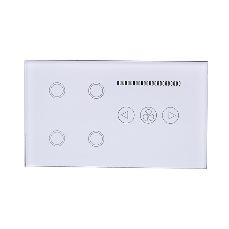 Chinese factory 147*86mm UK crystal glass panel smart wifi 4gang & fan combo touch switch