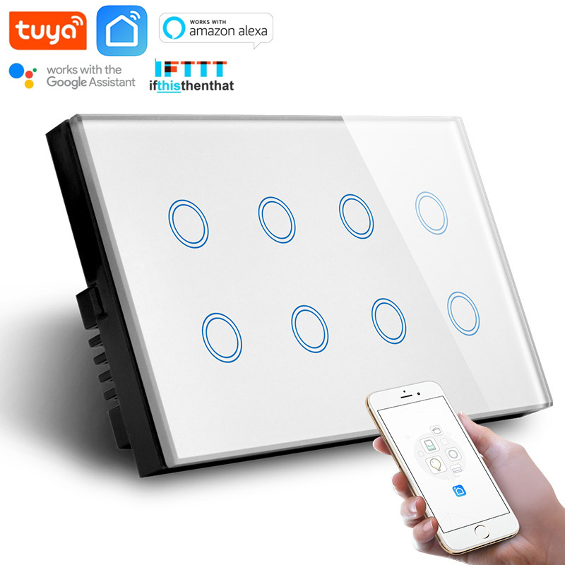 Tuya App 8 Gang OEM WiFi Led Light Switch Smart Home Wall Panel Touch Switch