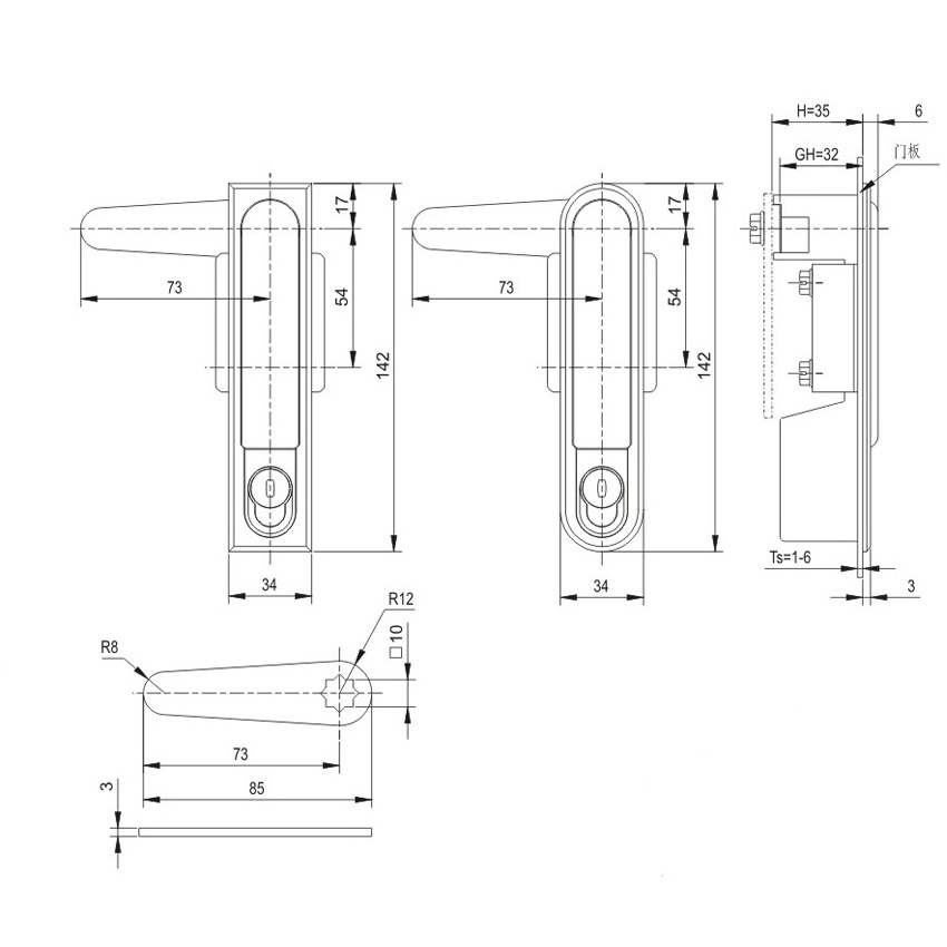 Key Electrical Door Box Plane Board Push Button Cabinet Flush Latch Rod Control Panel Lock swing handle panel lock with key