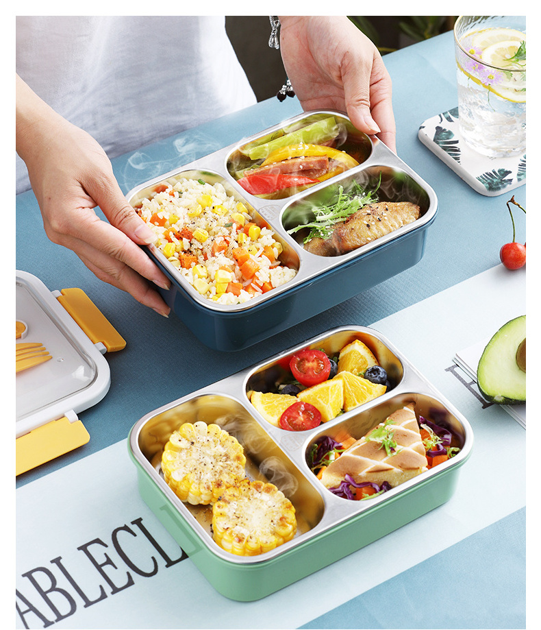 High quality new arrival Leak Proof 620ml 304 Stainless Steel Food Container 3 compartment Bento Lunch Box