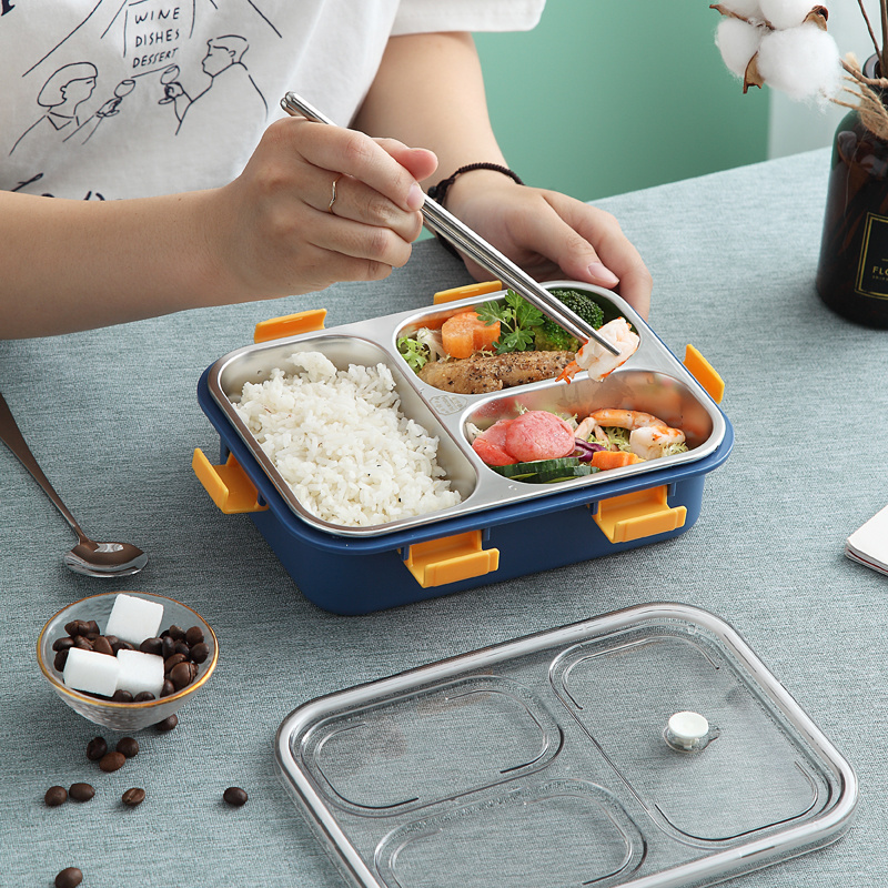 Good selling leak proof tiffin 3 compartment plastic 304 stainless steel thermos lunch box food container