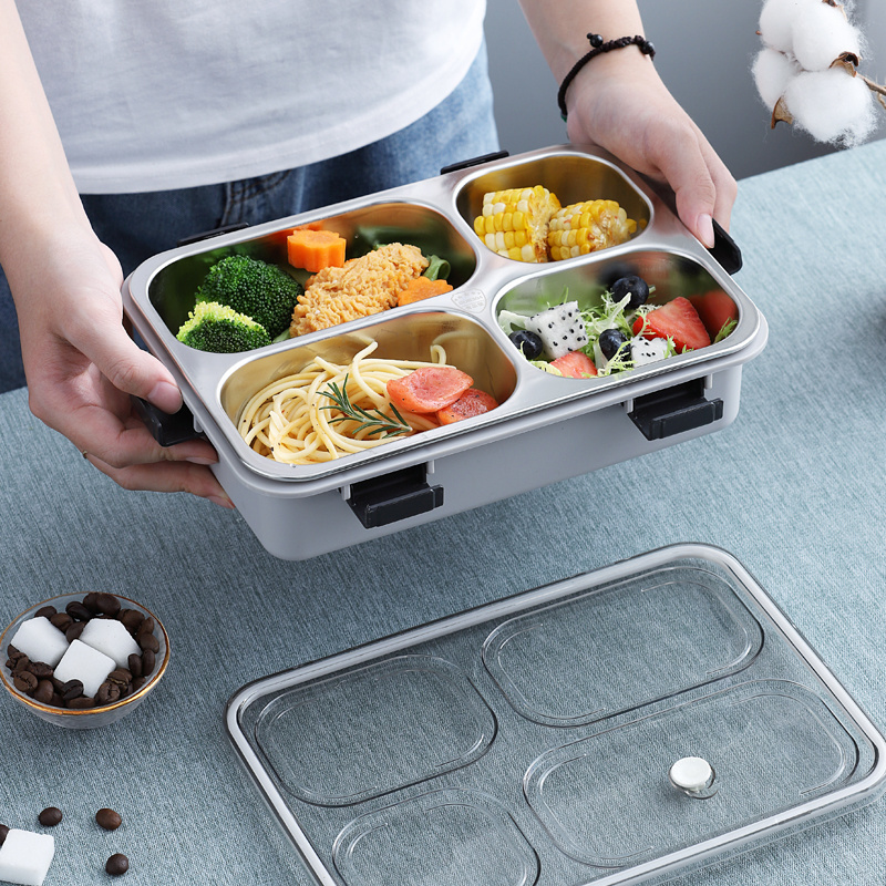 Eco friendly nicety big size stainless steel lunch box Rectangle food container  snack box with lock