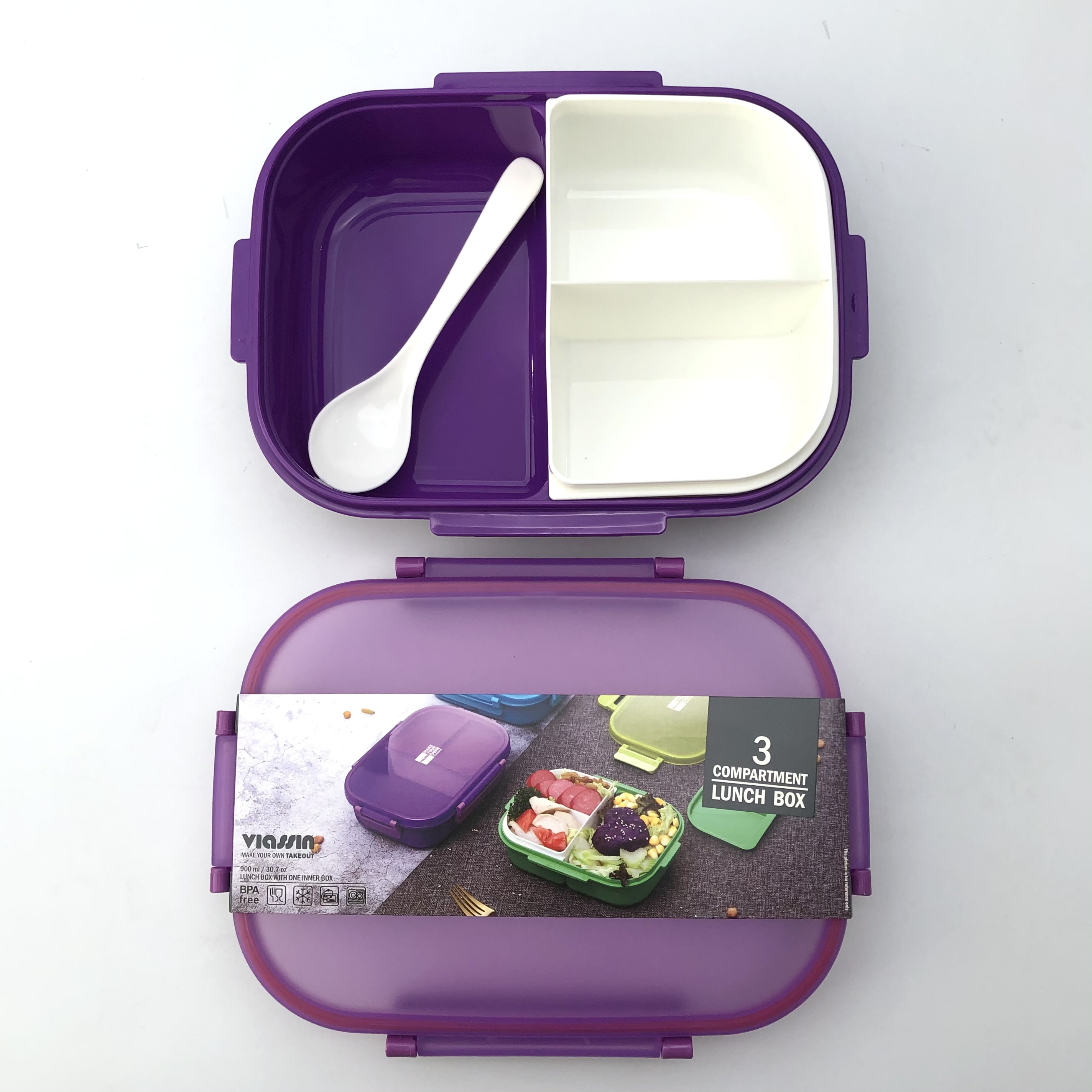 BPA free rectangle portable 3 compartment kids 900ml plastic lunch box with 350ml water bottle set