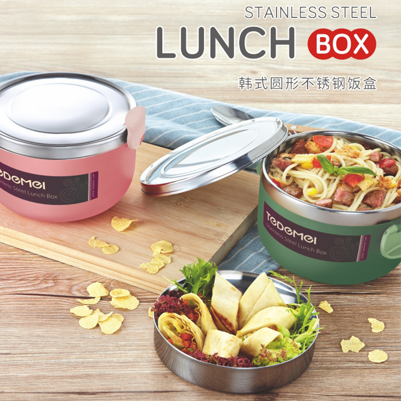 wholesale New Homio Tedemei 1L  portable BPAfree leak-proof round 304 stainless steel outdoor school student kid bento lunch box