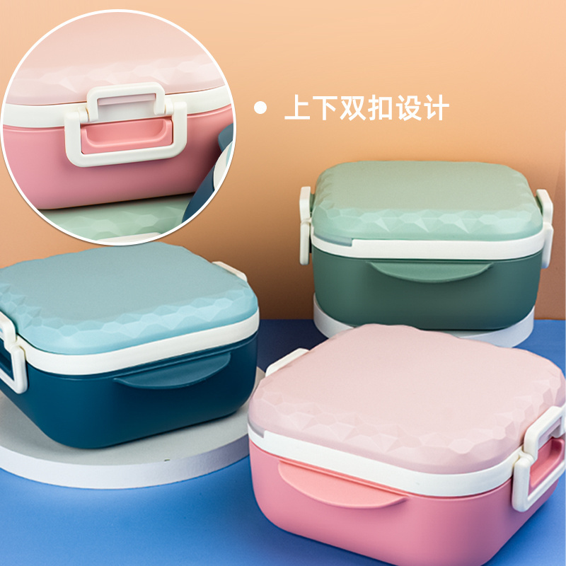 Fashion Morandi color square noodle bowl plastic lunch box food storage container with chopsticks