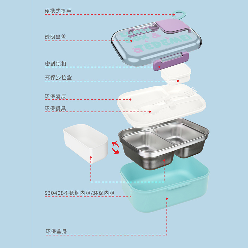 PP Plastic Stainless Steel 304 Storage Boxes & Bins Color Box Modern Rectangle Ready Small Tiffin Box