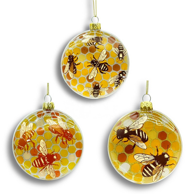 handblown glass ornaments christmas glass ball party ornament cute bee glass flat ball ornaments