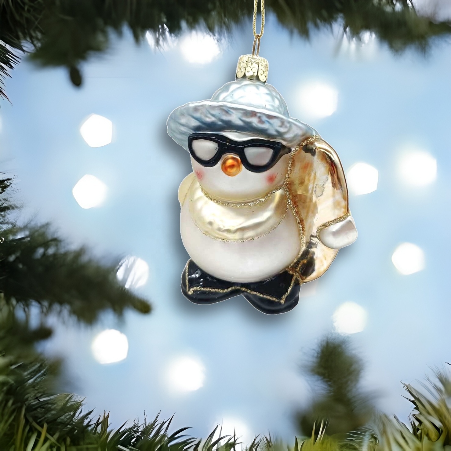 Custom blown glass ornaments home party ornaments Sparkling snowman Christmas glass ornaments