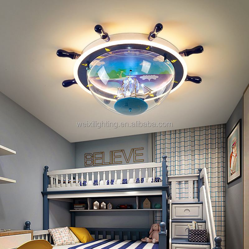 2023 Latest Children's Room Ceiling Light LED Creative Pirate Ship Rudder Ceiling Light Boys' Room Bedroom Ceiling Light