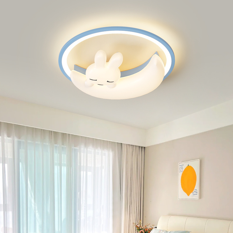 Good night Rabbit Baby LED Ceiling Light 62W Pink/Blue Children's Room chandelier Iron Art Acrylic Ceiling Lights