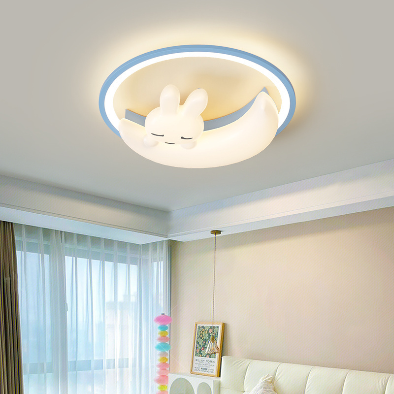 Good night Rabbit Baby LED Ceiling Light 62W Pink/Blue Children's Room chandelier Iron Art Acrylic Ceiling Lights