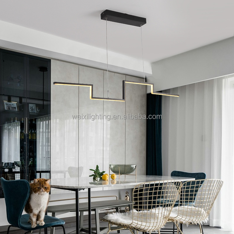 LED Black Gold Light Luxury Living Room Pendant High end Strip Pendant Creative Postmodern Restaurant Pendant