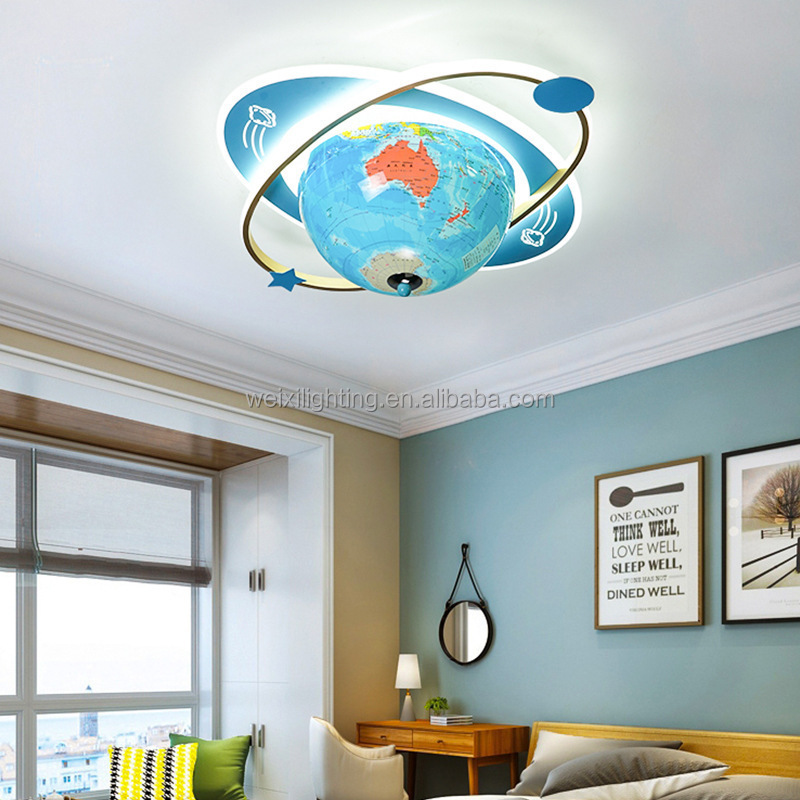 Bedroom Ceiling Light Cartoon Rotating Globe Children's Room Space Planet Pendant Light Boy Room Ceiling Lights