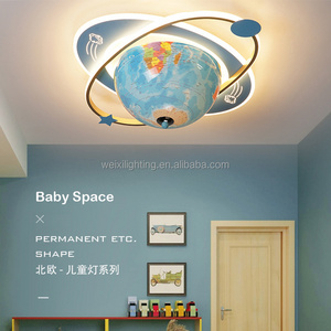 Bedroom Ceiling Light Cartoon Rotating Globe Children's Room Space Planet Pendant Light Boy Room Ceiling Lights