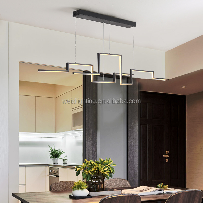 LED Black Gold Light Luxury Living Room Pendant High end Strip Pendant Creative Postmodern Restaurant Pendant