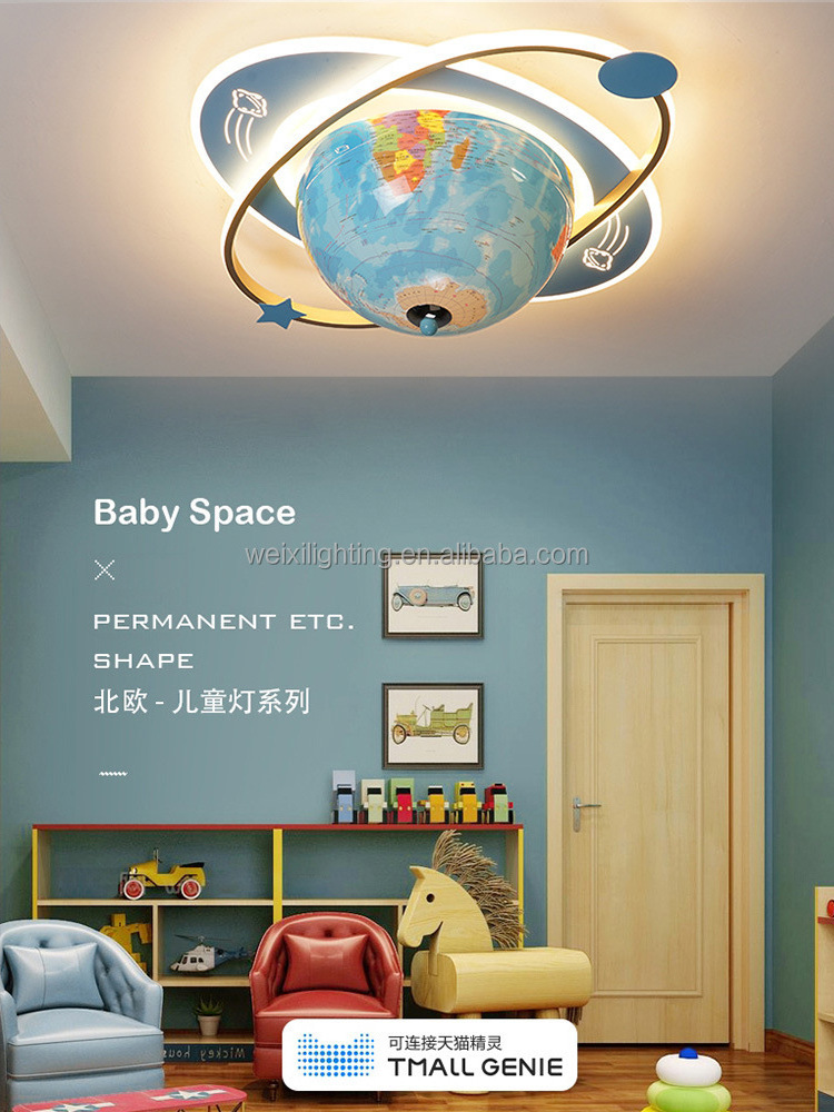 Bedroom Ceiling Light Cartoon Rotating Globe Children's Room Space Planet Pendant Light Boy Room Ceiling Lights