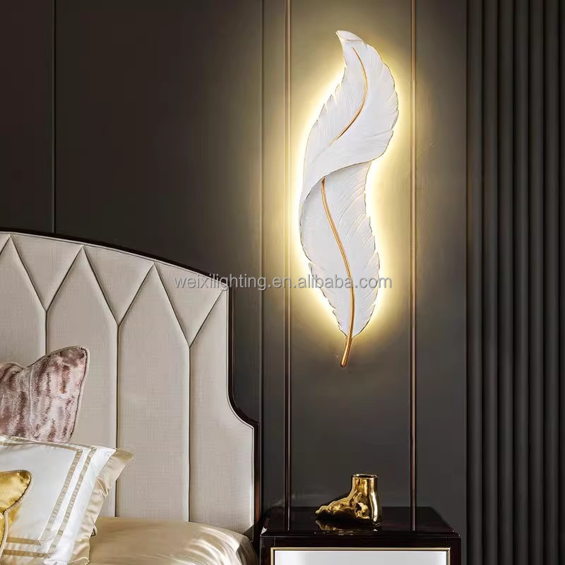 LED Modern Luxury Living Room TV Background Wall Light Nordic Bedroom Bedside Decorative Light Grid Creative Feather Wall Light