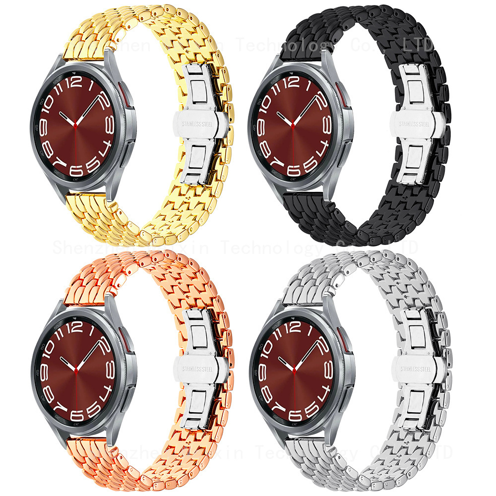 Stainless Steel Band For Samsung Galaxy Watch6 Classic Butterfly Buckle Dragon Pattern Metal Watch Strap