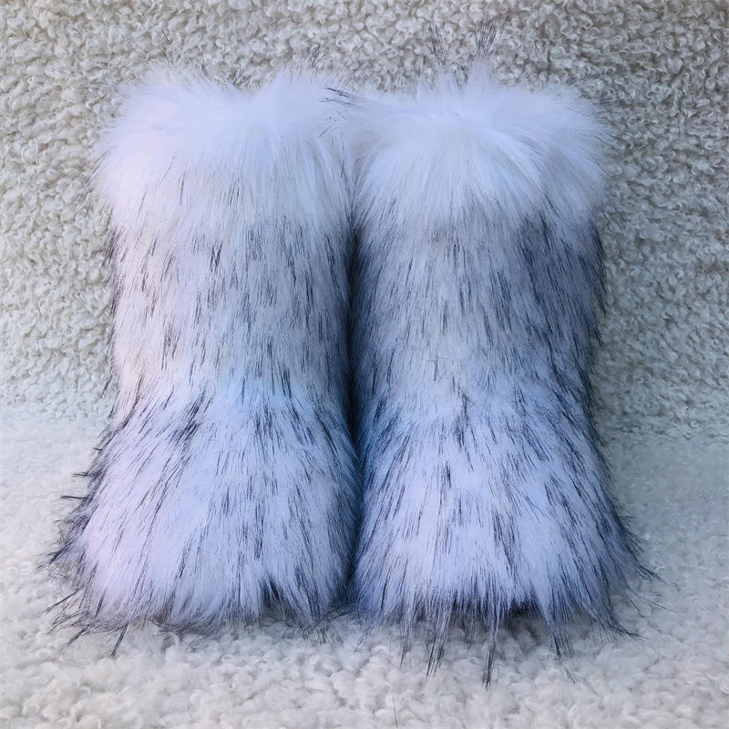 Factory wholesale winter snow faux mongolian women fur boots with fur ladies fake outside raccoon thigh high full cover