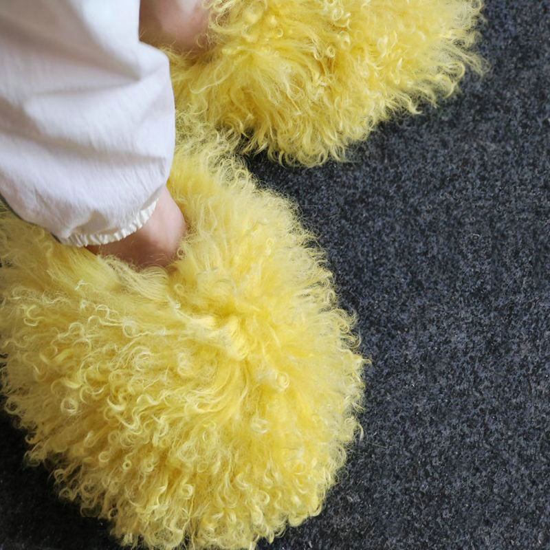 Wholesale KIDS fur slippers for women Custom Logo Fluffy Fashion Real Mongolian Fur Slippers for Women