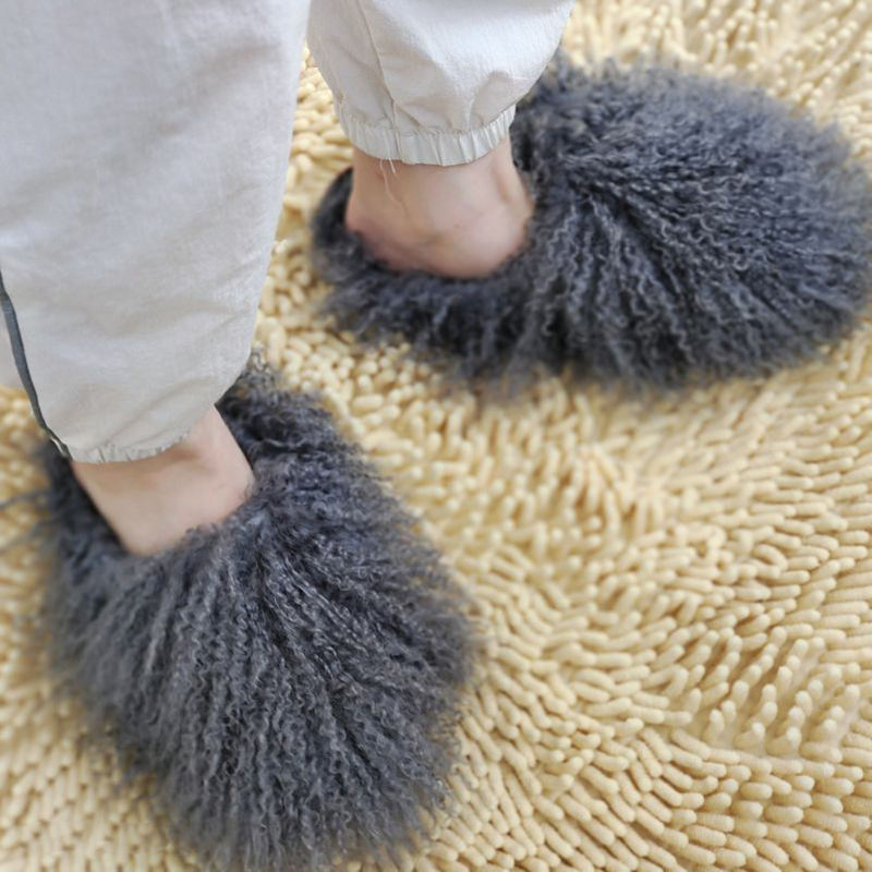 Wholesale KIDS fur slippers for women Custom Logo Fluffy Fashion Real Mongolian Fur Slippers for Women