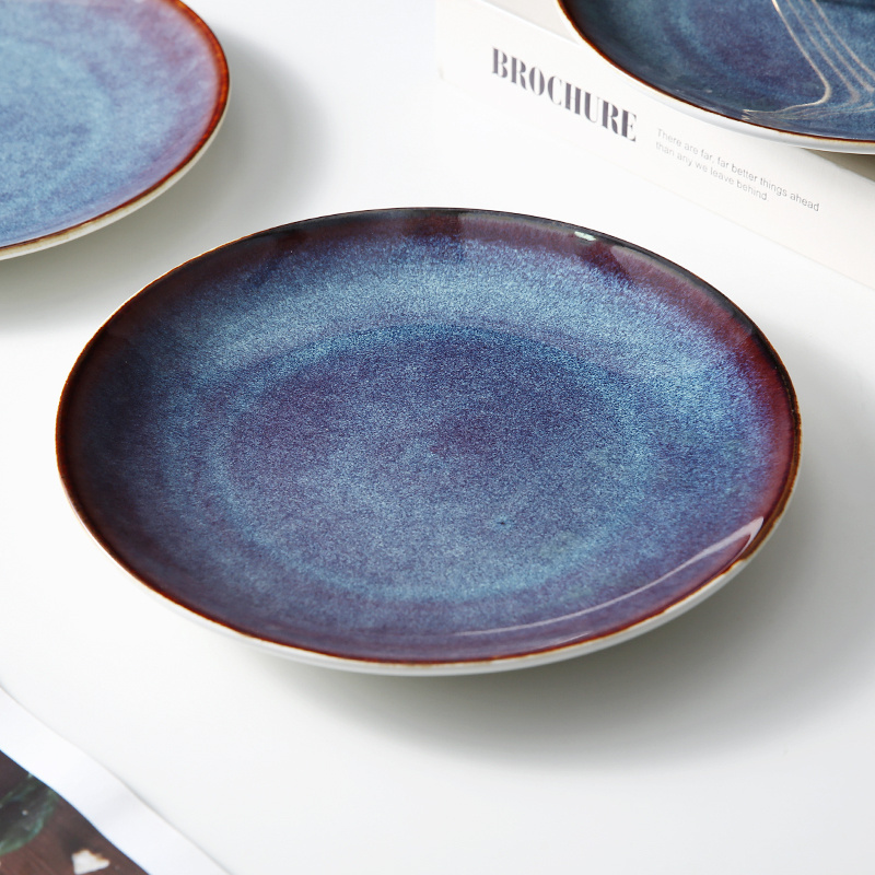 WEIYE vajilla porcelain kiln dinner plates round breakfast plates salad ceramic blue serving dish for restaurant