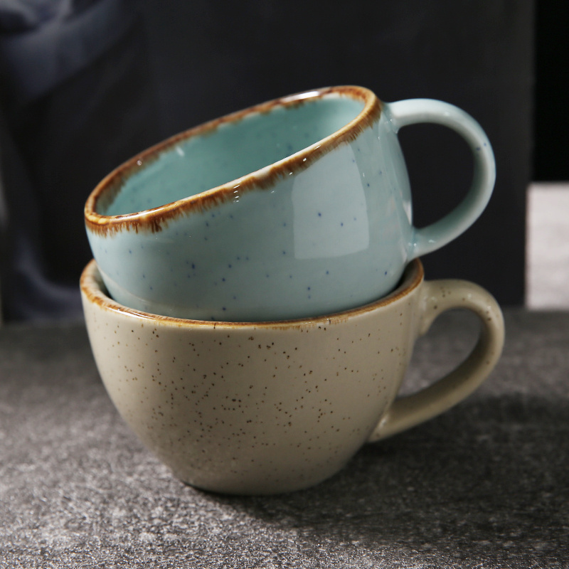 WEIYE Wholesale Ceramic Reactive Glaze Coffee Cups Espresso Glazed Ceramic tea Cup Irregular Shape cup with saucer