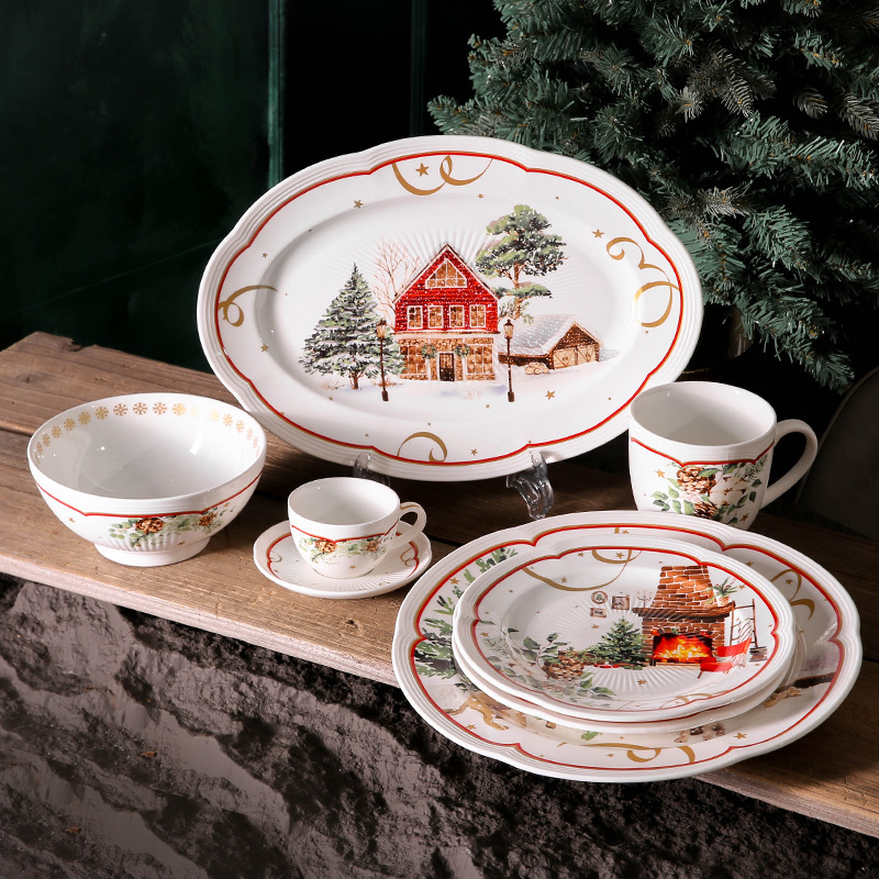 WEIYE Creative Christmas Tableware Set Restaurant Dishes & Plates Set Ceramic Tree Christmas Plate Festival Decor Accessories