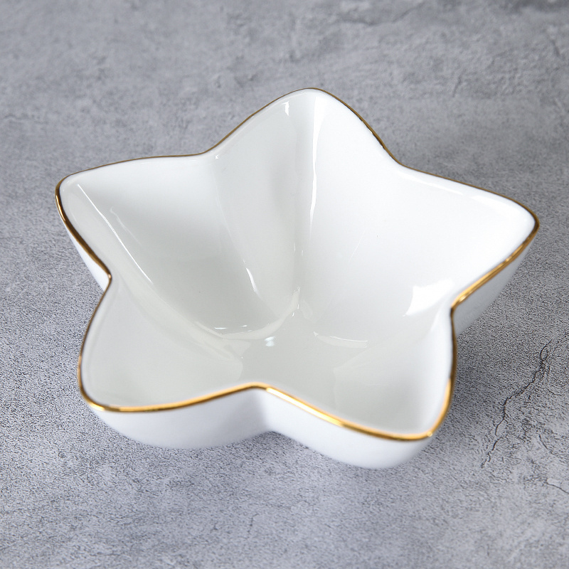 WEIYE gold rim ceramic plate Christmas party star shape ceramic dessert plate for wedding