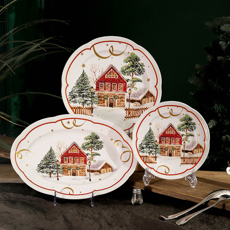 WEIYE Creative Christmas Tableware Set Restaurant Dishes & Plates Set Ceramic Tree Christmas Plate Festival Decor Accessories