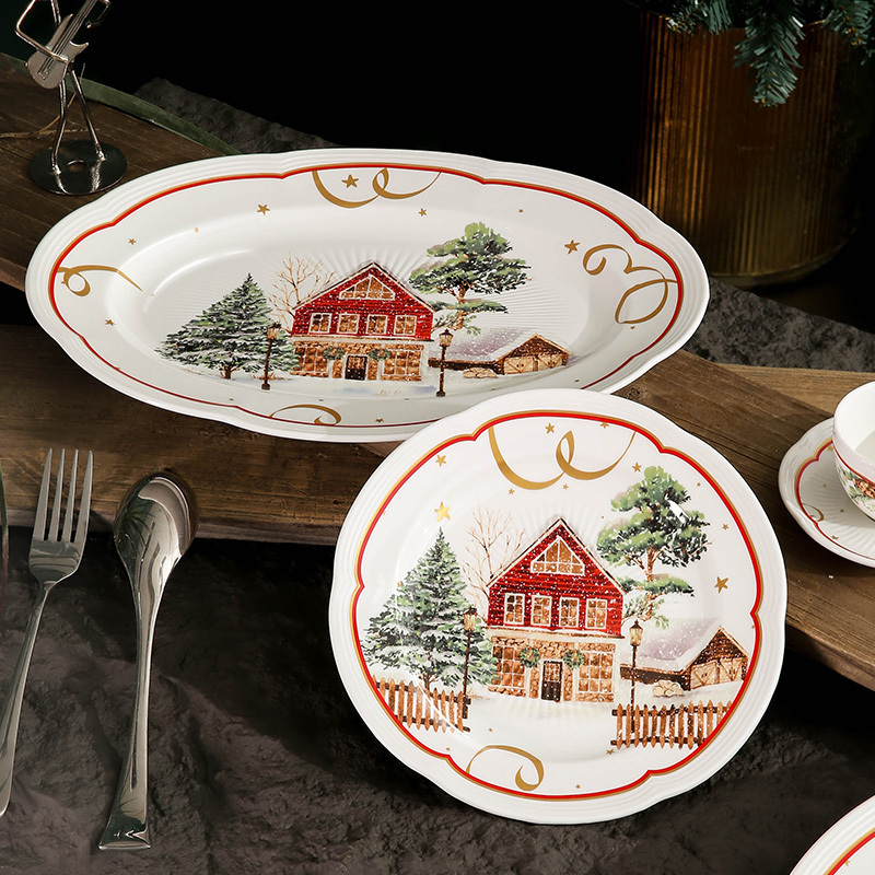 WEIYE Creative Christmas Tableware Set Restaurant Dishes & Plates Set Ceramic Tree Christmas Plate Festival Decor Accessories