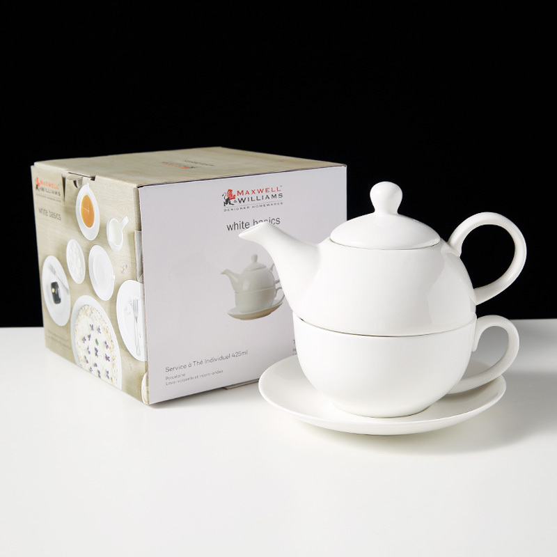 WEIYE one piece white tea set durable porcelain stackable 425ml tea pot 250ml cup and saucer set ceramic tea pot set