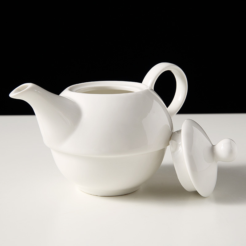 WEIYE one piece white tea set durable porcelain stackable 425ml tea pot 250ml cup and saucer set ceramic tea pot set