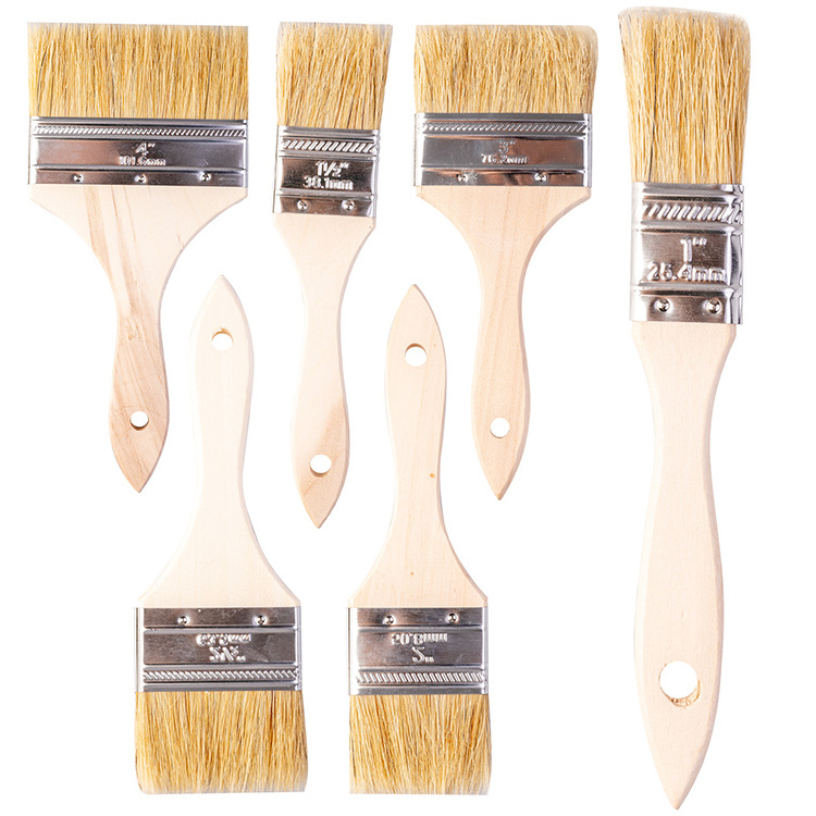 High grade bulk paint brushes 0.5-4 Inch wooden handle natural bristle paint brush