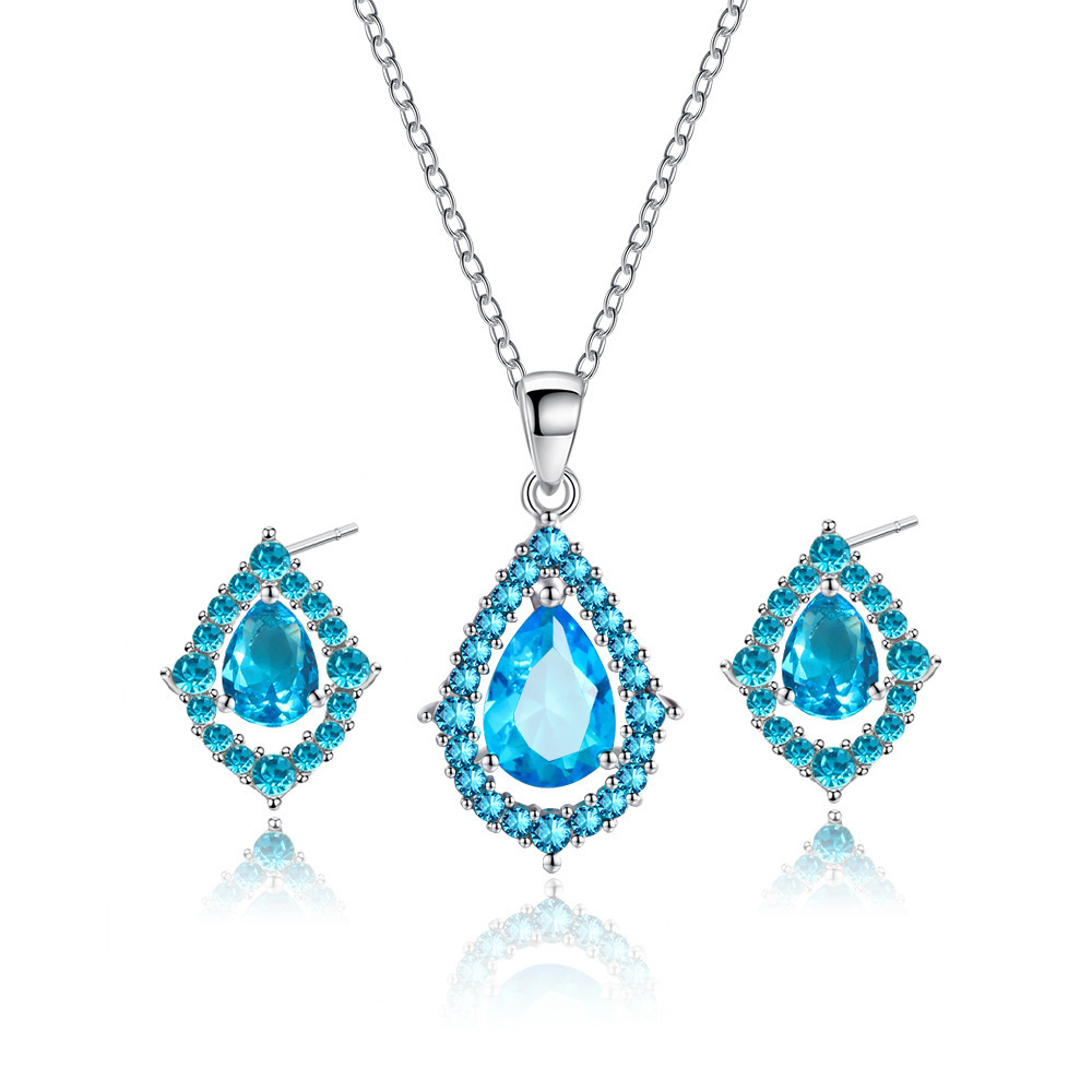 New Fashion Droplet Zircon Necklace Earrings Set of Two Pieces for Women Simple and Fashionable High Grade Earrings Collar Chain