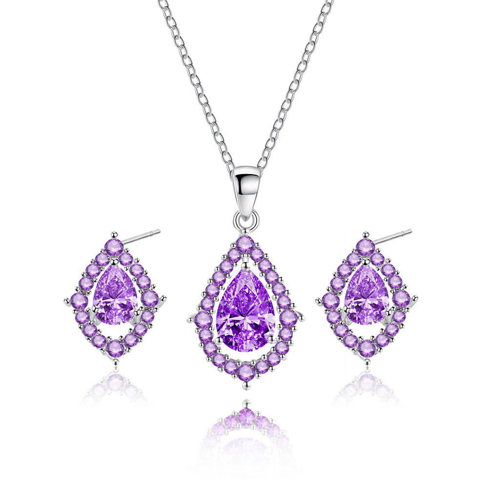 New Fashion Droplet Zircon Necklace Earrings Set of Two Pieces for Women Simple and Fashionable High Grade Earrings Collar Chain