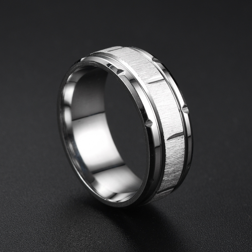 European American Minimalist Stainless Steel Titanium Men's Ring High Quality 8mm Fine Jewelry Irregular Pattern New