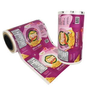 Plastic custom printed banana chips sachet automatic food grade snack packaging roll film 65g plantain chips packaging pouches