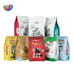 Resealable flat bottom gusset pouch 400g 1.2kg cat dog pet food packaging bags aluminum foil package with zipper