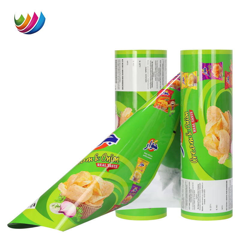 OEM flexible laminated bopp metalized plastic snack food packaging sachet pack for potato chips packaging film roll