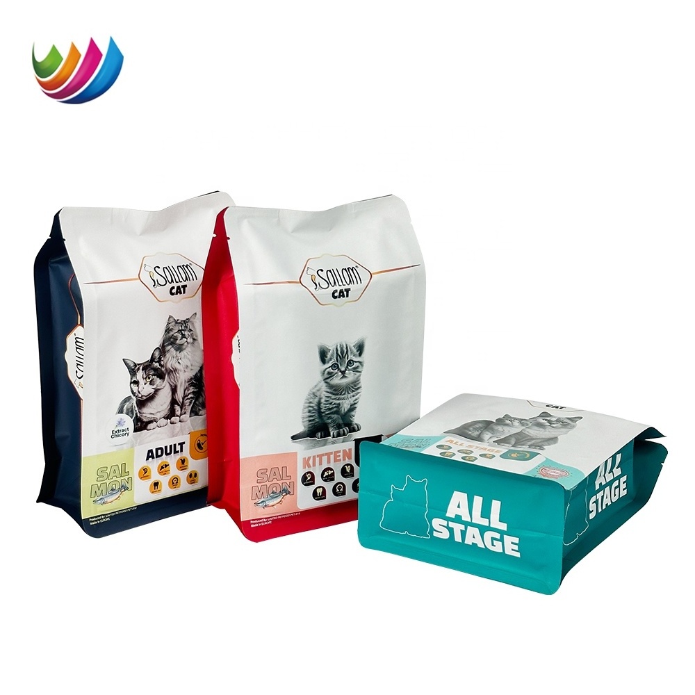 Resealable flat bottom gusset pouch 400g 1.2kg cat dog pet food packaging bags aluminum foil package with zipper