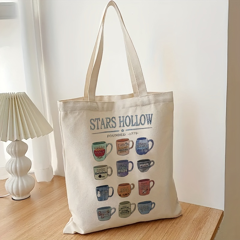 1 pc Star Hollow Cup Annual Event pattern Tote Canvas Personalized Shoulder Bag For Travel Women's Reusable Shopping Bag