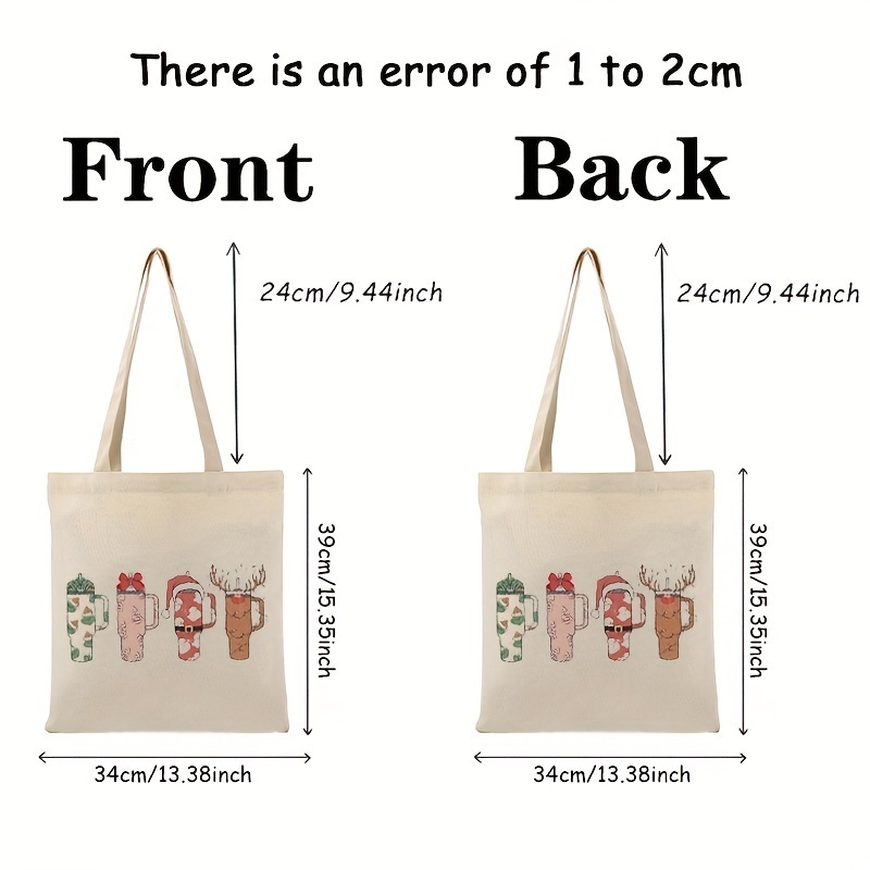 1pcRetro obsession cup disorder Christmas pattern Tote Canvas Personalized Shoulder Bag For Travel Women's Reusable Shopping Bag