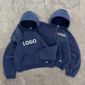 Custom Logo OEM & ODM 3D Embroidery Print Heavy Weight 400GSM 500GSM Cotton Cropped Zip Up Hoodies men