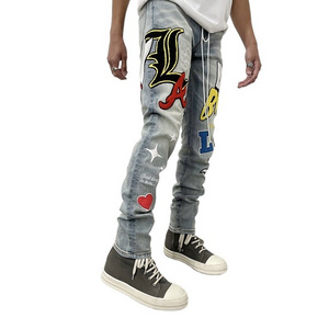 Custom Chenille Embroidery Patch Varsity Jacket In Jean Men Pants