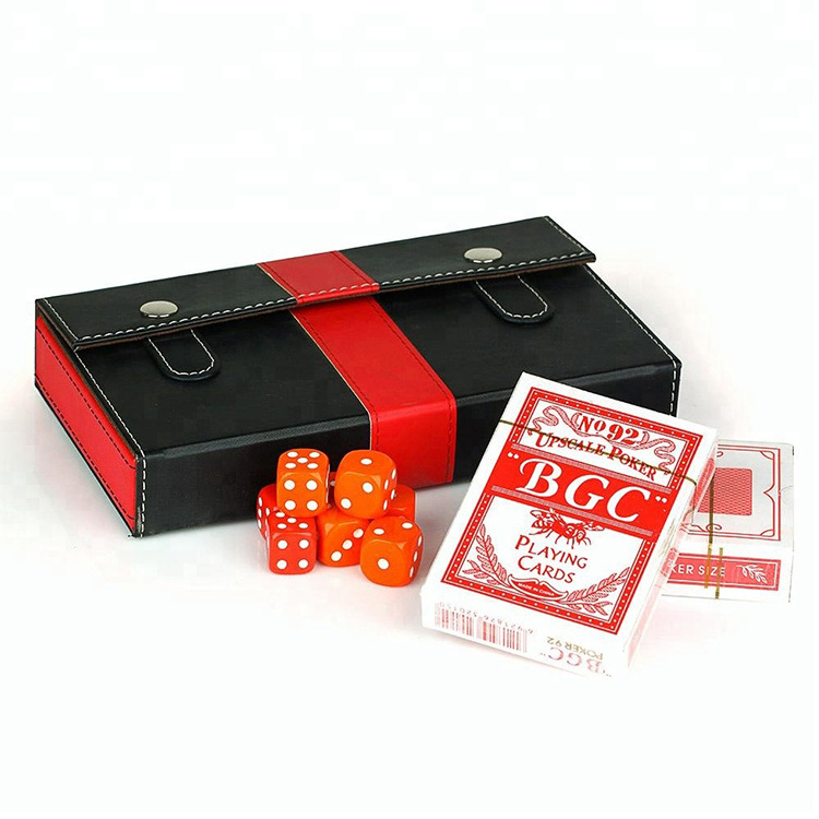 Hot Selling Entertainment Poker Cards Storage Box Gift Case PU Leather Playing Card Case Set with Poker Dice